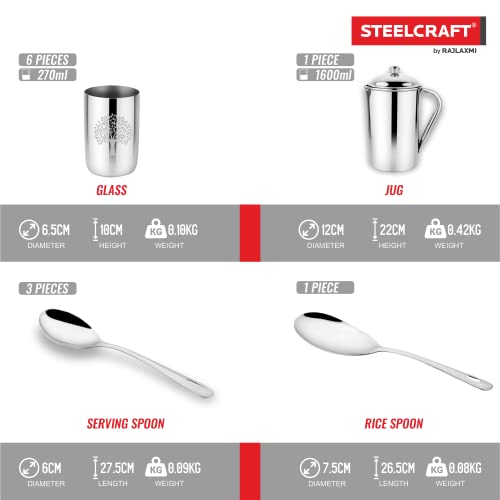 Image of Steelcraft Premium Stainless Steel Royal Dinner Set (Laser) 51 Pcs, High Grade Quality-with Silver Touch Finish, Kitchen Set for Home, Made in India, Steel Colour