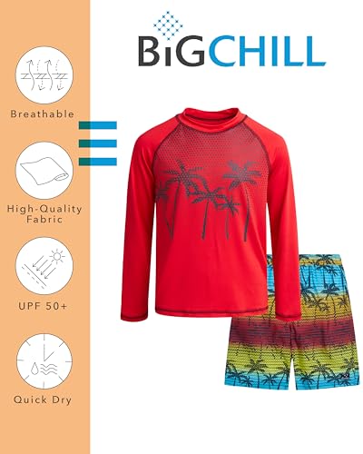Big Chill Boys Rash Guard Set - 2 Piece UPF 50+ Long Sleeve Swim Shirt and Bathing Suit Swim Trunks for Boys (Sizes: 4-14)2