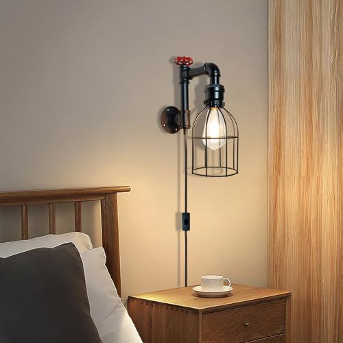 Aplique de pared vintage industrial interior E27 lámpara con enchufe negra 4