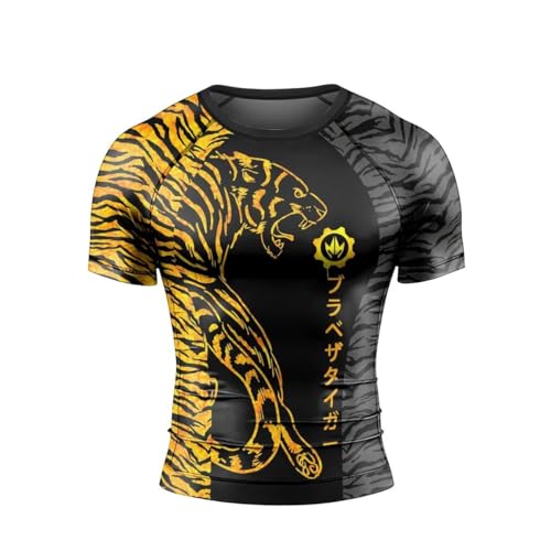 Tiger Men's Rash Guard Shirts Short Sleeve, Baselayer Compression Shirt for Jiu Jitsu MMA3