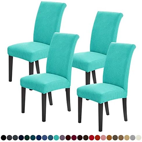 Joccun Chair Covers for Dining Room Set of 4,Water Repellent Dining Chair Slipcovers Stretch Dining Room Chair Covers Seat Protector,Washable Parsons Chair Cover for Home,Banquet(Turquoise,4 Pack)