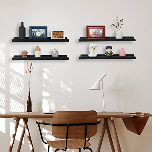 Long Floating Shelves With Lip,Picture Ledge Shelves Set Of 4,Rustic Photo Frames Storage Display Shelves Wall Mounted For Living Room Bedroom Kitchen Kids Nursery,Home Decor(Black, 24 Inch) #TOP1