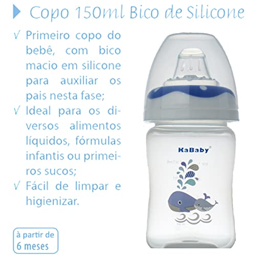 Copo 150ml Bico de Silicone Baleia Azul, Kababy, Azul