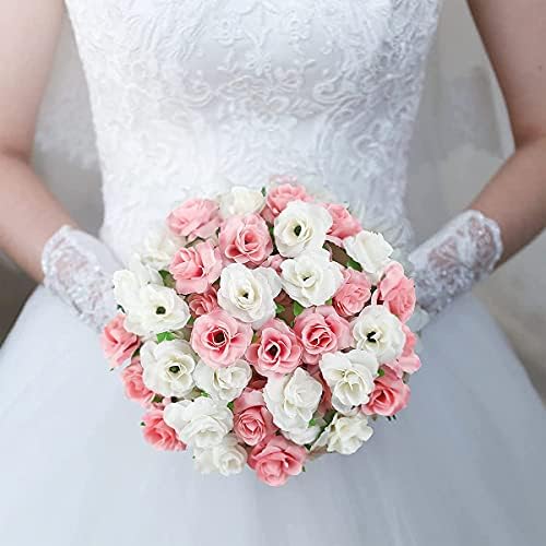 TAIANJI 50 Pcs White Rose Flower Heads Artificial for Craft DIY Wedding Party Decor, Realistic Small Rose Flower Head Artificial Flower Head for Scrapbooking Embellishment, Garden Decor etc