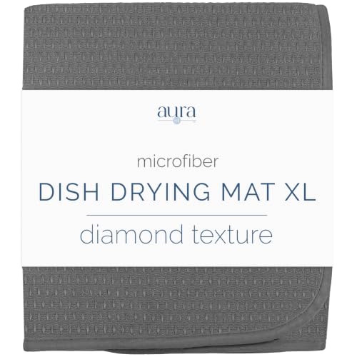 S&T INC. Dish Drying Mat, 18" x 24", XL, Diamond Texture, Charcoal Grey