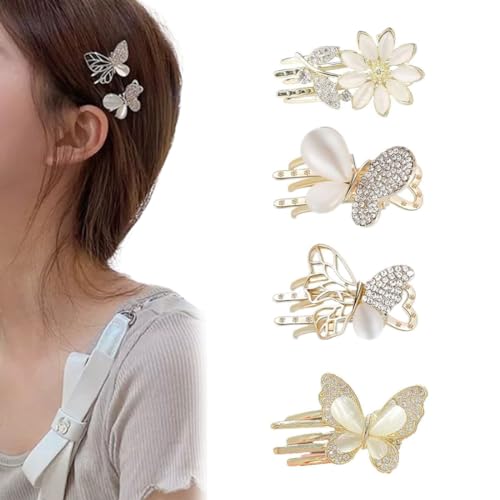 BZKSER pinza pelo mujer - 4 pcs Pinza para el pelo con diseño de mariposa,minipinzas para el pelo para niñas, color dorado y cristal,para uso diario, fiestas, bailes, bodas,Temperamento elegante