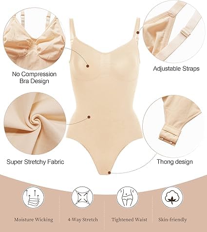 Image of Thong Bodysuit for Women, Slimming Design Shapewear for Women, Tummy Control Body Shaper with Silicone Grip, No Steel Bones for All Day Comfort, Seamless Sculpting Bodyshaper