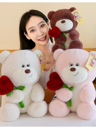Image of White Teddy Bear with Red Heart - 10 Inch Soft Cuddly Plush Toy | Adorable Valentine Gift for Girlfriend, Kids & Home Decor Stuffed Toy |