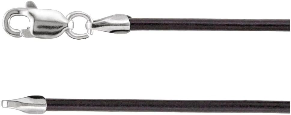 Sonia Jewels Solid 925 Sterling Silver 1.5mm Black Leather Cord Necklace Secure Lobster Clasp Closure 20"