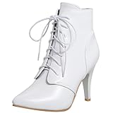  Lizoleor Appuntito Cross Strap Tacco a Spillo Donna Stivali da Motociclista Cordoncino Tacco Alto Moda Solid Color Ankle Ridng Boosts Bianco Numero 38 EU/39Cn