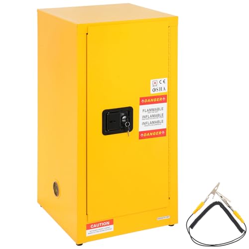Happybuy Flammable Safety Cabinet, 16 Gal Yellow. Cold-Rolled Steel Flammable Liquid Storage Cabinet. 18.1 x 18.1 x 35.4 Explosion Proof with 1 Door 2 Adjustable Shelves for Commercial Industrial Use