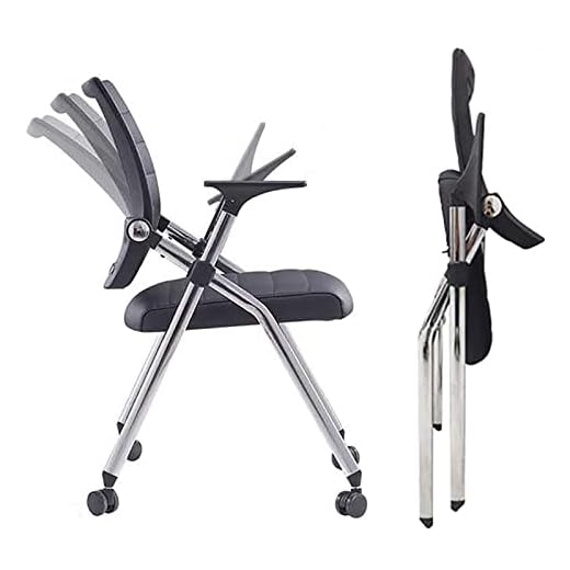 DSHOME Folding Office Chair,Foldable Desk Chair with Wheels,Ergonomic Office Chair with Arms,Comfy Home Office Chair Leather Padded Seat,Black…