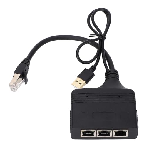 Network Splitter 1 to 3 with USB Cable, 1000Mbps RJ45 Ethernet Adapter, for TV Router, High Speed Internet Connection, ABS Sturdy Material