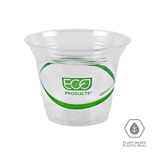 image for ECO PRODUCTS GreenStripe Clear Compostable 9oz PLA Plastic Cups, Case 