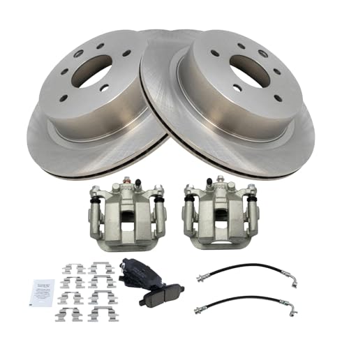Image of TRQ Rear Brake Pad and Rotor Set Ceramic Calipers Compatible with 2003-2005 Infiniti G35 Nissan 350Z