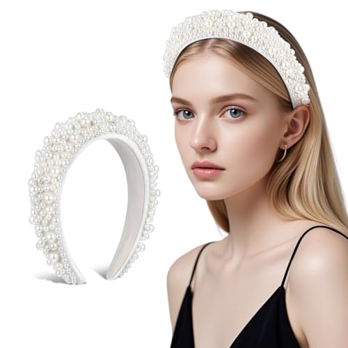 Luxshiny Pearl Hairband Baroque Sponge Headband with Pearl Decor Fashion Hair Accessory for Daily Wear Makeup Parties Weddings Gift for Women and Girls