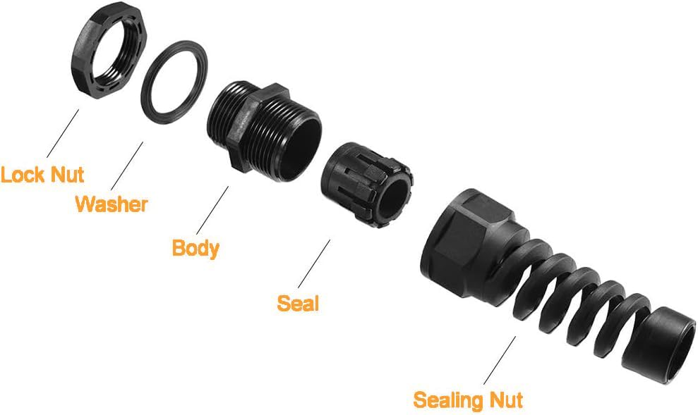 TA-VIGOR 12Pcs PG7 Cable Gland 3mm-6.5mm Wire Hole Waterproof Nylon Connector Joint Adjustable Locknut with Strain Relief Black - Image 4