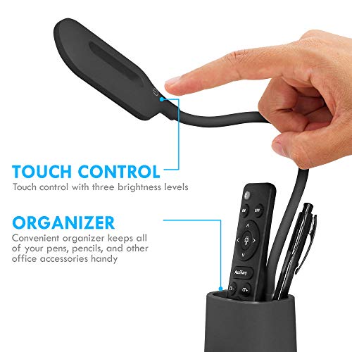 Aduro U-Light Led Desk Lamp With Wireless Charger Dimmable Eye-Caring Desktop Lamp With Organizer & 3 Brightness Levels Black #TOP3