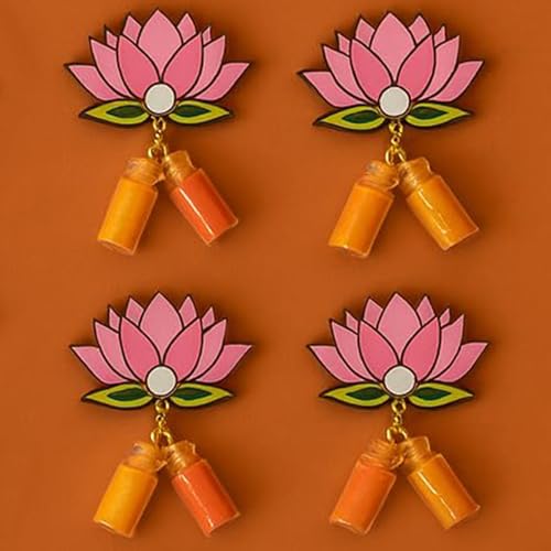 Image of CraftVatika Haldi Kumkum Return Gifts in Bulk Festive Decor, Pasupu Haldi Bottle Lotus Cutout, Thamboolam Return Gifts for Wedding, Pooja, Rakhi, Navratri Diwali Gift for Family and Friends (15 Pcs)