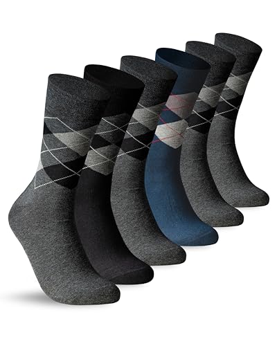 6 Paar Socken Kariert Damen 35-38 Karo Business-Socken Rautemmuster Baumwolle Komfortbund Graumix