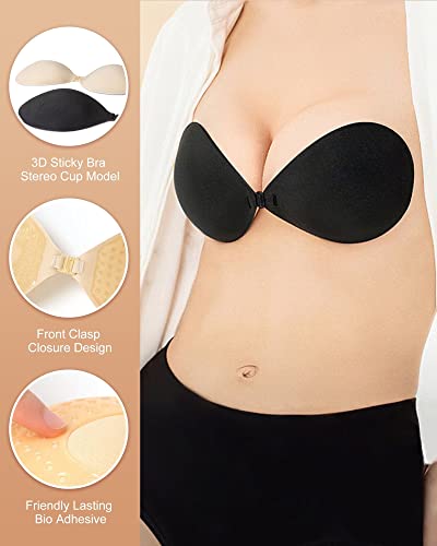 Adhesive Bra Push Up for Women 2 Pair, Sticky Invisible Lifting Bra, Backless Strapless Bras for Dress with Pasties4