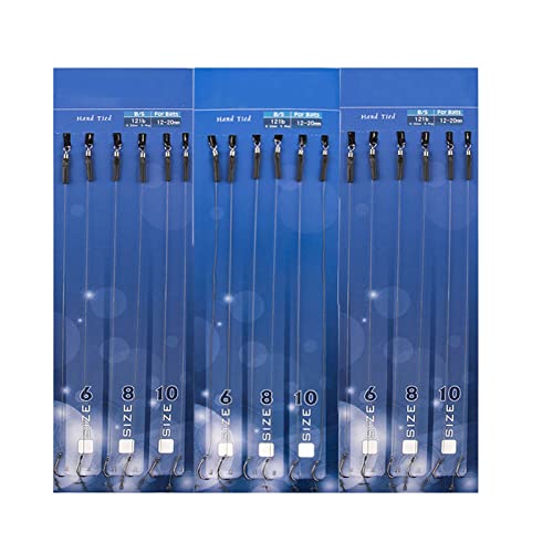 Aspthoyu 18 Stück Karpfen Angelhaken 6#/8#/10# Edelstahl Angelhaken mit Vorfach Geflochtene Schnur Schonhaken…