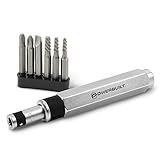 Powerbuilt 1/4 Inch Drive 7 Piece Impact Driver Set Extractor Tool, Remove Rusted, Damaged Screws, Strike Handle With a Hammer to Create Spring-Loaded Twisting Torque - 647767