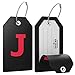 Shacke Initial Luggage Tag with Full Privacy Cover and Stainless Steel Loop - Black (Letter J)