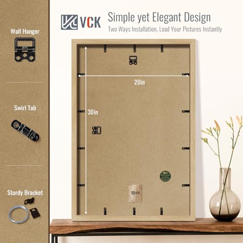 Image of VCK 20x30 Poster Frame 5 Pack, Oak Wood, 16x24 Mat, for Wall Art