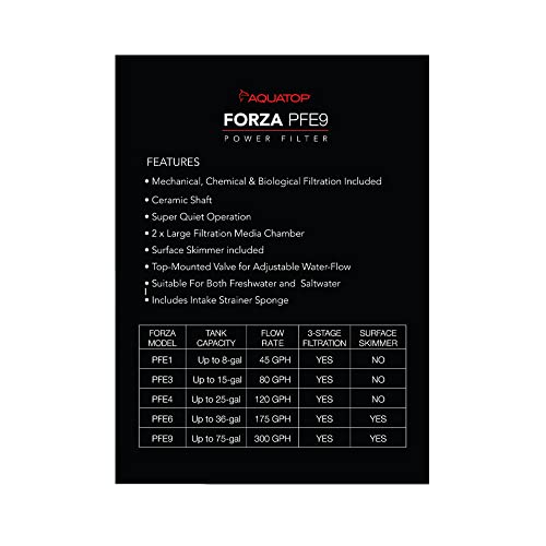 Image of Aquatop Forza Power Filter Surface Skimmer for Aquariums - Adjustable Flow Rate - 40-80 Gallon - Includes Mechanical, Bio-Chemical Filtration
