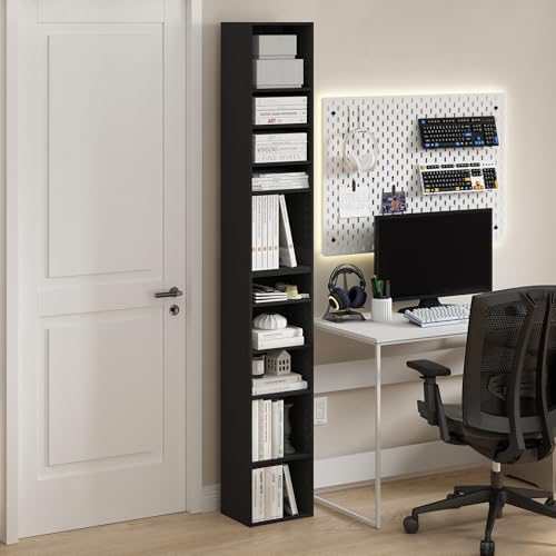 Image of Furinno PASIR Book Shelf, 10-Tier Bookshelf, Bookcase with Open Shelf, 9.2 x 11.8 x 78.7, for Living Room, Bedroom, Home Office, Blackwood
