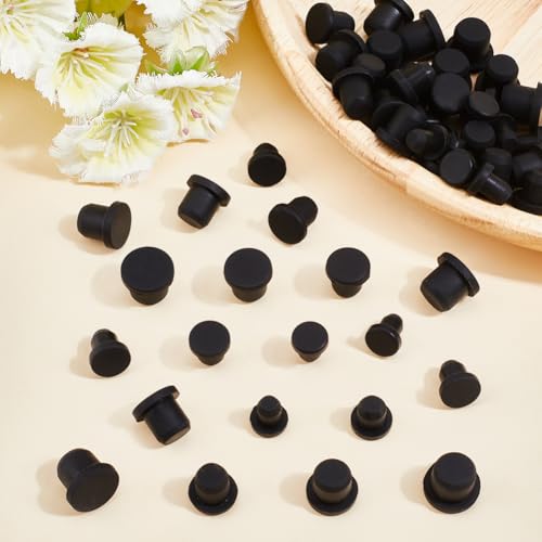 Image of GORGECRAFT 50Pcs 5 Sizes Silicone Hole Plug Rubber End Covers Black Round Rubber Waterproof Salt and Pepper Shakers Stopper Replacement Flexible Stopper Fit for 5.5-9.5mm Inner Diameter Hole Bottles