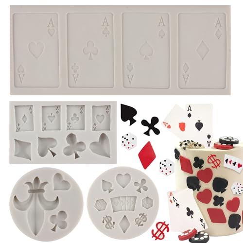 MYPRACS Lot de 4 moules en silicone en forme de carte de jeu de poker pour décoration de cupcakes, bonbons, pâte à sucre