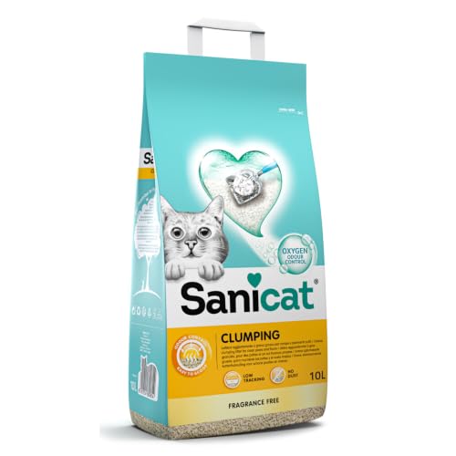 Sanicat - Lettiera per gatti agglomerante senza profumo | A base di minerali naturali per garantire il controllo dei cattivi odori | Assorbe l'umidità e facilita la pulizia / 10L