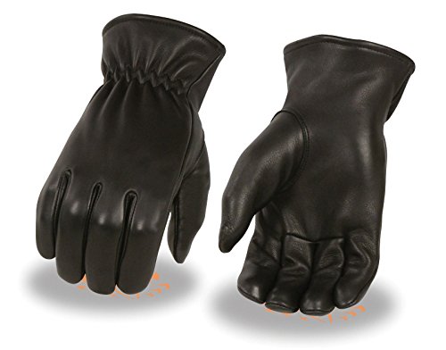 Men's American Deer Skin Blk Leather Police Unlined Gloves with Cinch Wrist Soft (L Regular)