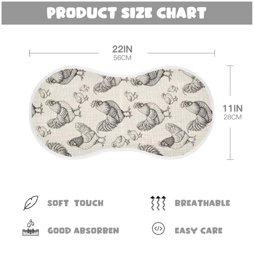 2 Pack Muslin Burp Cloths Roosters Vintage Cotton Baby Burp Cloths Ultra Absorbent and Soft Thick Burping Cloth for Baby Boys Girls, Large 22" x 11"2