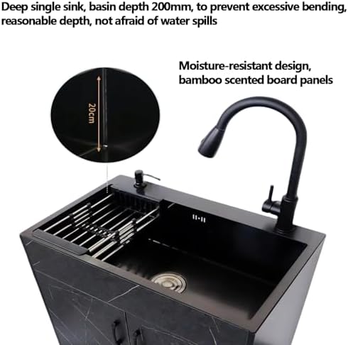 Portable Utility Sink with Cabinet - Commercial Single Bowl Kitchen Sink Combo Set with Faucet & Storage for Indoor/Outdoor Laundry Room, Backyard, Garage Use