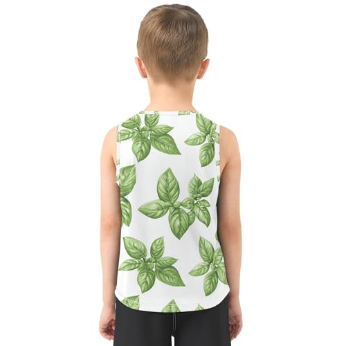 JUNZAN Cute Basil White Children Tank Tops Sleeveless Toddler Vest Active Shirts for Gym Swim Beach Outdoor 3T3
