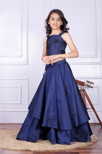 Image of ANNECA FASHION kid's baby girls silk blend Embroidery western Crop top and up down skirts clothing set