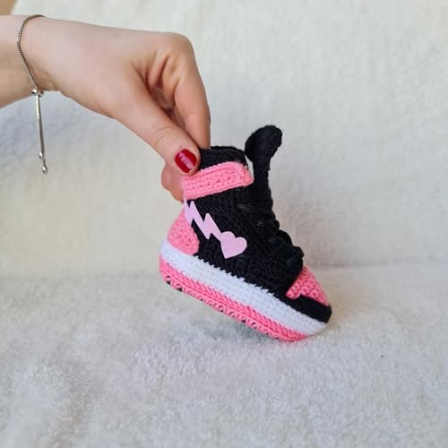Crochet Baby Sneakers Pink Booties, Organic Handmade Newborn Outfit, baby Basketball Plush Socks, Customizable for Gender Reveal & Birth Announcements, Warm Winter for Newborns Socks4