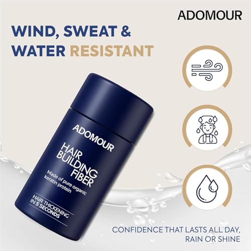 Image of Adomour Hair Building Fiber 14g | Keratin Fibers for Thin, Fine & Thinning Hairs | Natural Coverage | Instant Thickening & Volumizing | Bald Spot Cover Up Hair Fiber Powder for Men & Women (Dark Brown)