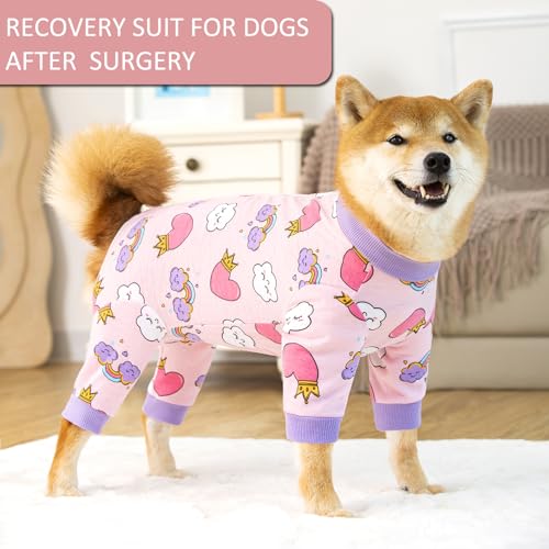 Image of Dog Recovery Suit for Small Medium Large Dogs, Pet Onesie After Surgery Comfort Dog Bodysuit Anti Licking (2X-Large, Pink Heart)