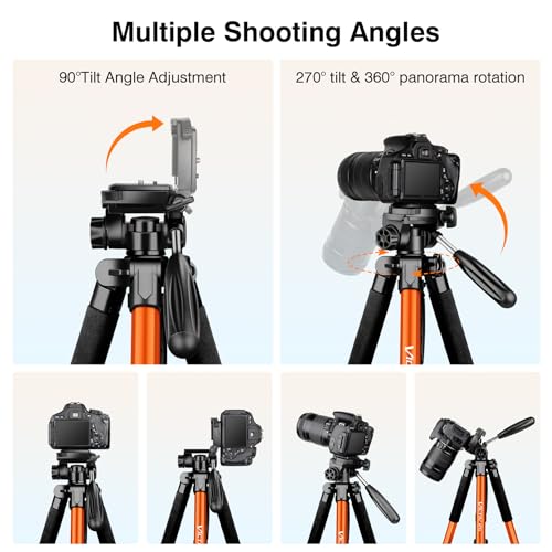 Image of Tripod for Camera, 72 inch Tall Camera Tripod & Monopod with Remote, Professional Heavy Duty Compact Camera Stand for Phone, DSLR, Spotting Scope, Telescope, Binocular