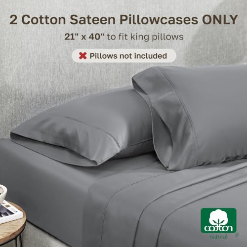 Image of California Design Den King Size Pillow Cases Set of 2-400 Thread Count, 100% Cotton Sateen, Soft and Breathable King Pillow Case Pair - Slate Gray