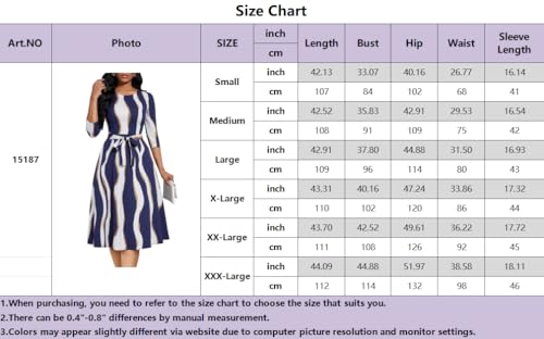 Image of Casual Dresses for Women Midi Church A-Line Fit and Flare Dress Crewneck 3 /4 Sleeve Party Dress