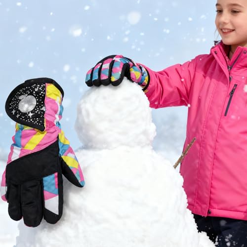 Image of UTOWO Kids Winter Cold Weather Ski Gloves Boy-Girl Warm Windproof Snow Gloves for Snowboarding Sledding Cycling Toddler 3-6T
