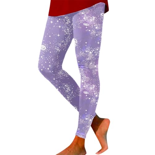 Fashion Carnival 2026 Leggings casuales con estampado de estrellas galaxias – Pantalones de entrenamiento de corte alto para correr fitness, Color lila claro., XXL
