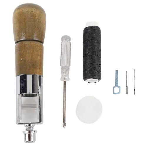 Kit de Herramientas de Reparación de Punzón de Cuero Profesional, Punzón de Costura con Llave de Agujas de Mango Oscuro