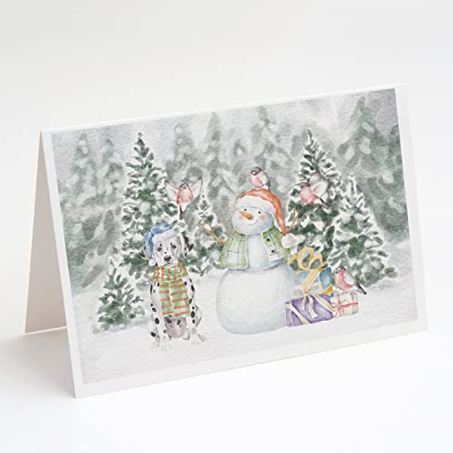 Caroline's Treasures CK8078GCA7P Dalmatian Snowman and Christmas Presents Greeting Cards and Envelopes Pack of 8 Blank Cards with Envelopes Whimsical A7 Size 5x7 Blank Note Cards