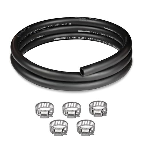 EVIL ENERGY 3-4 Heater Hose 5FT Coolant Radiator Hose With 5PCS Clamps Straight 100PSI SAE 20R3 Black